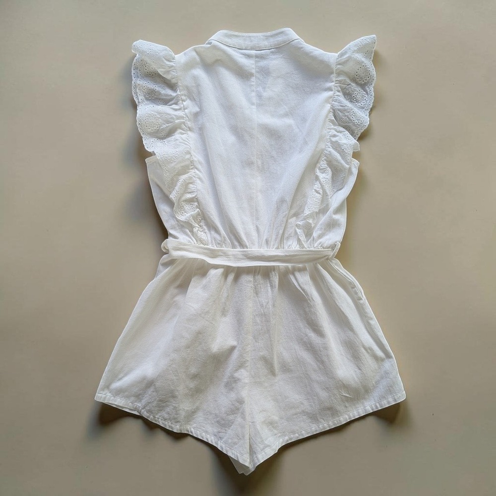 Aqua Eyelet Flutter Sleeve Tie Waist Romper Sz S White - Picture 4 of 8